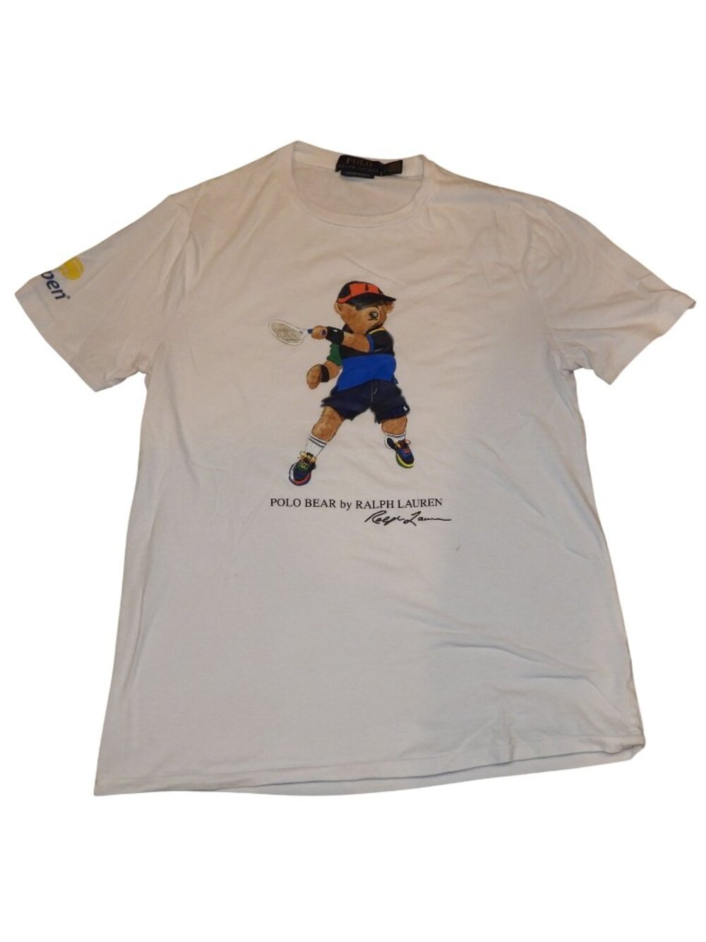 Polo Ralph Lauren US Open Tennis Polo Bear White Graphic T-Shirt Small Unisex